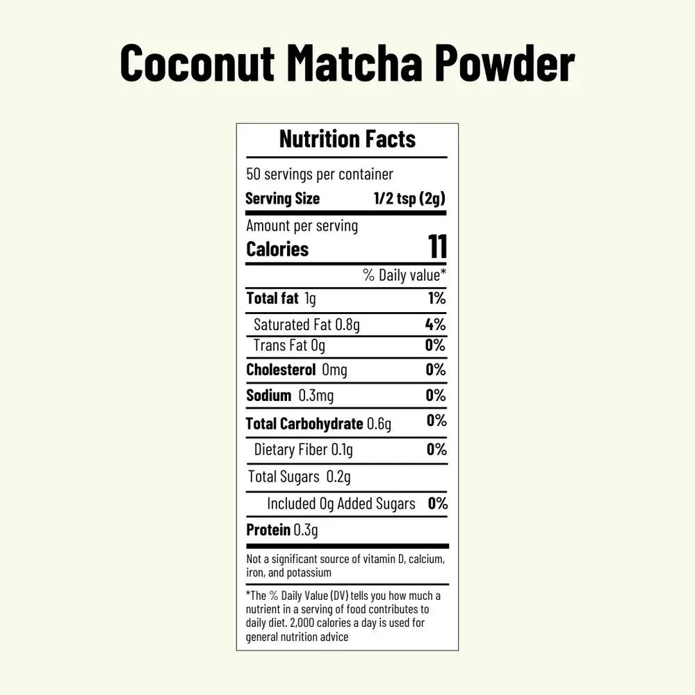 Coconut Matcha Powder nutrition facts - Belly Mood