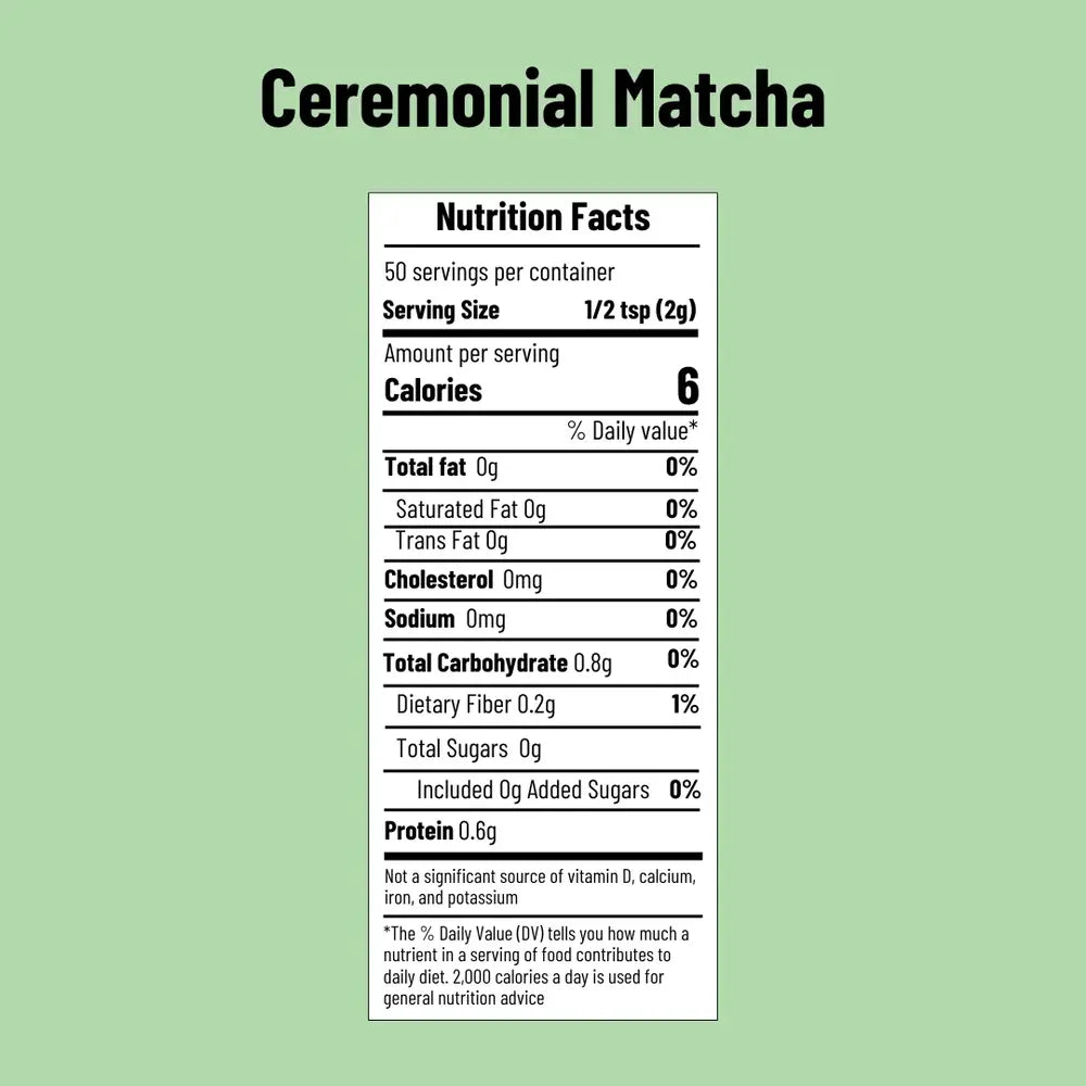 Ceremonial Matcha nutrition facts - Belly Mood